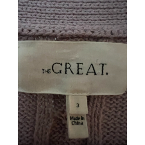 Women's THE GREAT. Mauve Cable Knit Cardigan Size L - Picture 2 of 4